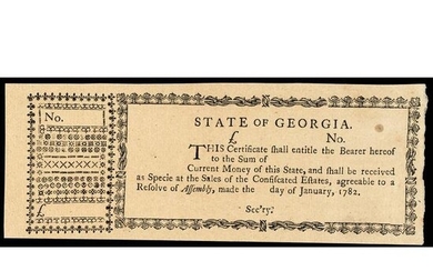 Colonial Currency, GEORGIA Jan 9, 1782 Act Gem CU