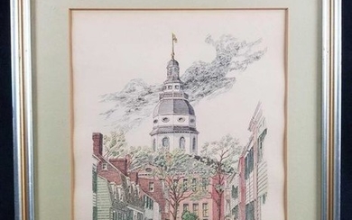 Cornhill Street Old Annapolis Ink and Watercolor Framed