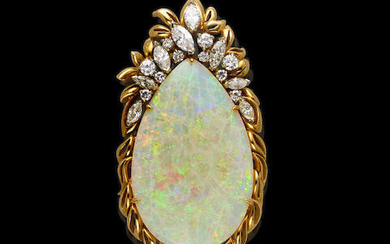 Crystal Opal and Diamond Pendant