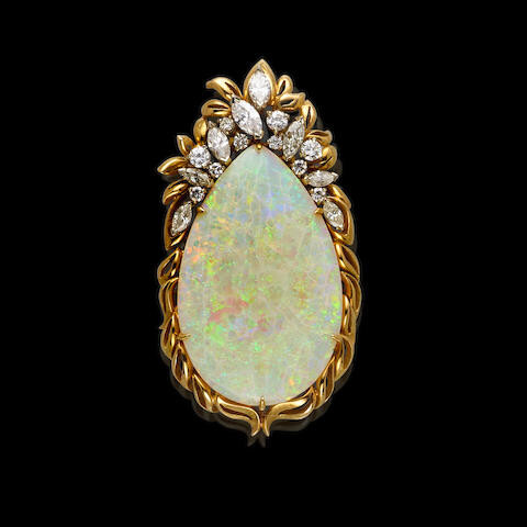 Crystal Opal and Diamond Pendant