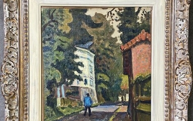 DE SAINT-DELIS Henri Liénard (1878-1949) "Le chemin" Huile sur carton, signée en bas au milieu...