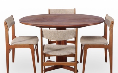 Danish Modern Teak Dinette Table with Four Upholstered Side Chairs, 1980s