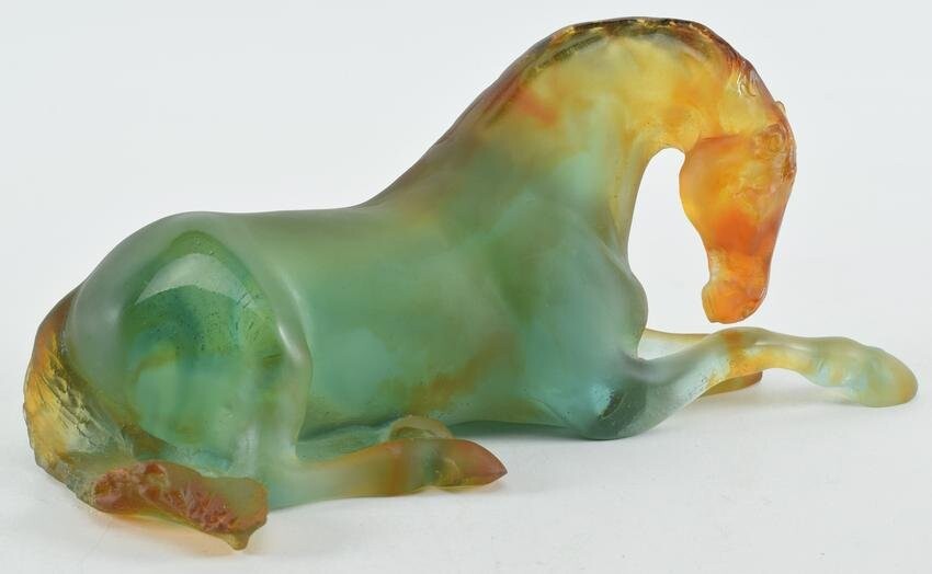 Daum pate-de-verre glass horse sculpture. Marked Daum
