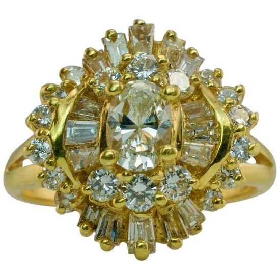 Diamond Ballerina Ring 18K Gold Vintage Estate 1.63 TDW