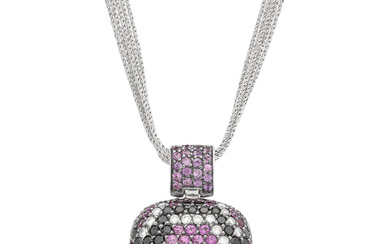 Diamond, Colored Diamond, Pink Sapphire, White Gold Pendant-Necklace Stones:...
