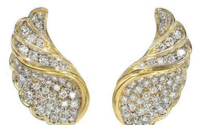 Diamond and 18k Yellow Gold Wing Earrings