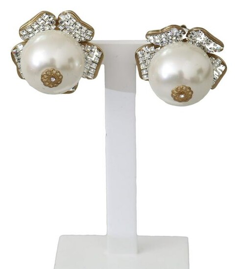 Dolce & Gabbana Gold Brass Clear Crystal Pearl Drop