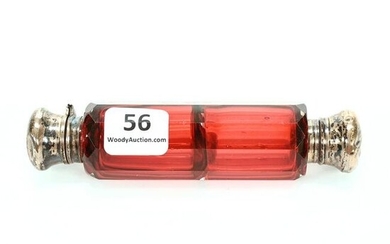 Double Laydown Perfume, Cased Cranberry Art Glass