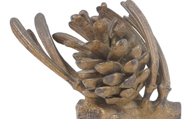 EDGAR BRANDT, FRENCH 1880-1960, ART DECO GILT-IRON PINECONE PAPERWEIGHT, Height: 4 1/2 in. (11.4 cm.)