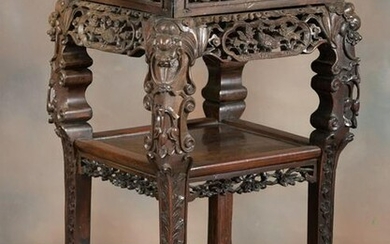 Early heavily carved Teak wood Lamp Table with carved