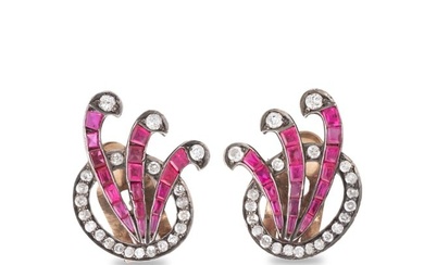 Earrings Antique Ruby and Diamonds