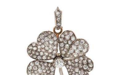 Edwardian, Diamond Four Leaf Clover Pendant/Brooch