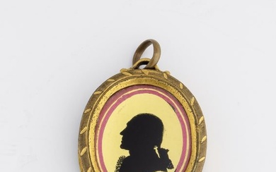 Eglomise pendant with silhouette portraits