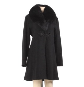 Ellen Tracy Black Wool Coat with Fox Fur Collar