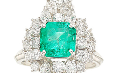 Emerald, Diamond, Platinum Ring Stones: Square emerald-cut emerald weighing...