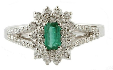 Emerald, Diamonds, 18 Karat White Gold Engagement Ring