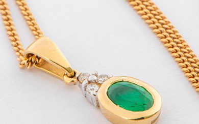 Emerald and Diamond 750/18K Gold Necklace on a 375/9K Gold...
