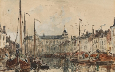 Eugène Boudin, 1824 Honfleur – 1898 Deauville, LE BASSIN DU COMMERCE À BRUXELLES, 1871