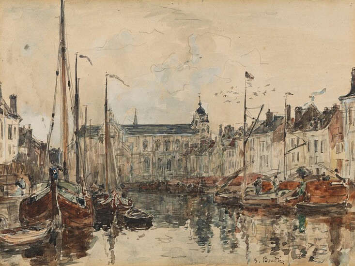 Eugène Boudin, 1824 Honfleur – 1898 Deauville, LE BASSIN DU COMMERCE À BRUXELLES, 1871