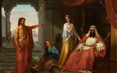 European School 19th Century John the Baptist Rebuking Herod Oil on canvas 32 x 43 inches (81.3 x