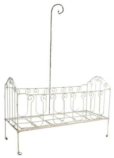 FRENCH PAINTED CAST IRON CHILD'S BED & CANOPY ROD