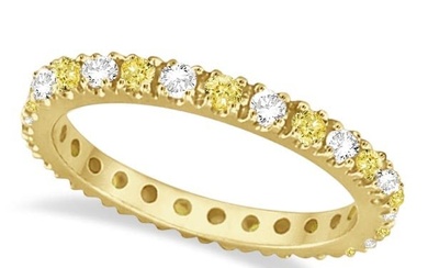Fancy Yellow Canary and White Diamond Eternity Ring Band 14K Gold 1.00 ctw