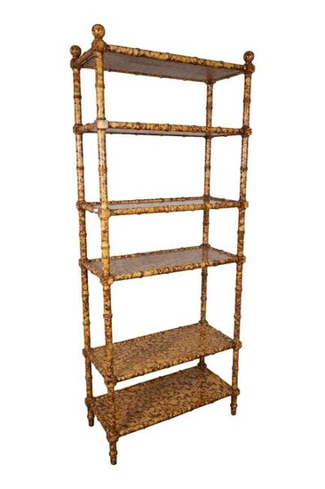 Faux Bamboo and Tortoise Shell Finish Etagere