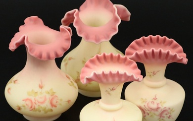 Fenton Hand-Painted Burmese Glass Vases