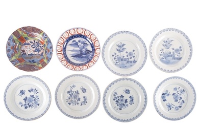 Five Chinese export porcelain plates, each variously painted...