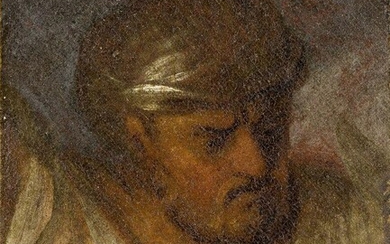 Flemish School, late 17th / early 18th century- Sketch of a man, possibly a soldier or an Ottoman; oil on paper laid down on board, 26.1 x 20 cm., (unframed). Provenance: Private Collection, UK. Note: Likely a fragment from a larger composition.