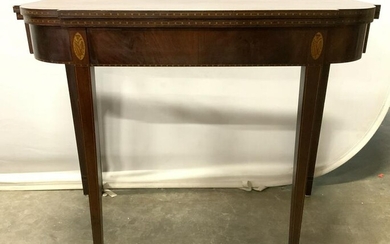 Flip Top Demilune Table W Inlaid Thistle Detail
