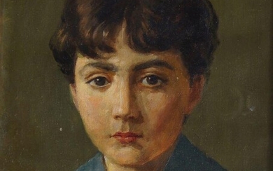 Fortunino Matania, Italian 1881-1963- Self portrait as a boy, after an original by his father; oil on canvas laid down on board, signed and inscribed to the reverse, 35.5 x 30.5 cm (ARR)