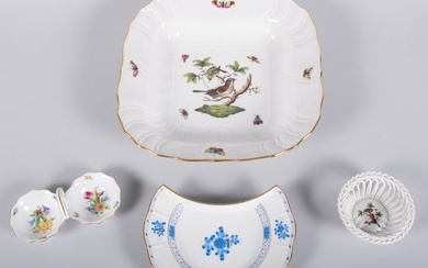 Four Pieces Herend Porcelain, includes Large Rothschild Bird Bowl