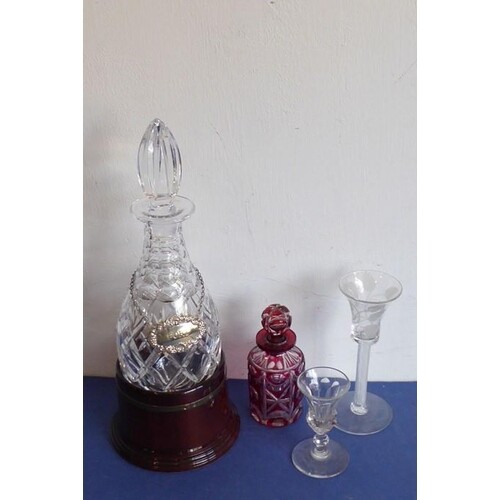 Four pieces of glassware: an 18th century style (later) cord...