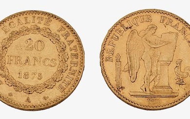 France. Third Republic, Four gold 20 Francs, 1875, 1876, 1877, 1878, (4)