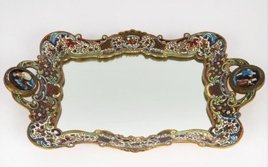 French Champleve Enamel And Bronze Dressing Tray