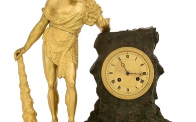 French Empire Gilt & Patinated Bronze Mantel Clock with Hercules
