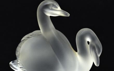 French Lalique Art Glass Statue of Two Swans