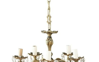 French Patinated Bronze Five-Arm Chandelier