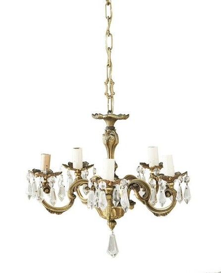 French Patinated Bronze Five-Arm Chandelier