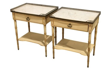 French Style Marble Top End Tables - Pair