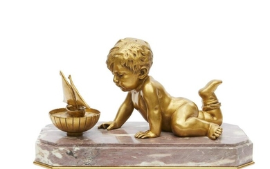 French bronze & marble figure: Enfant Jouant