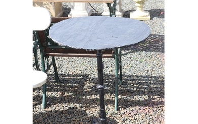 French iron bistro table, with black slate top (Please note ...