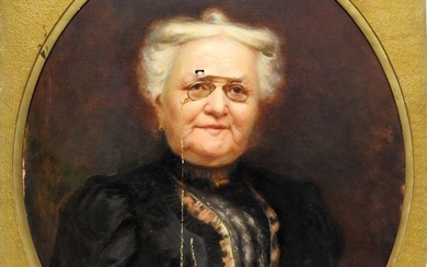 G. SERRAZ - Début XXeme Portrait de femme aux lunettes. Huile sur toile. Signée et...