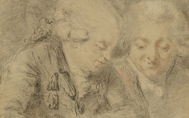 GABRIEL-JACQUES DE SAINT-AUBIN (PARIS 1724-1780), Portrait du marquis de Montalembert et du présumé président de Neuval (recto); Croquis d'un putto à dos d'aigle et d'un homme, de profil, coiffé d'un casque à plume (verso)