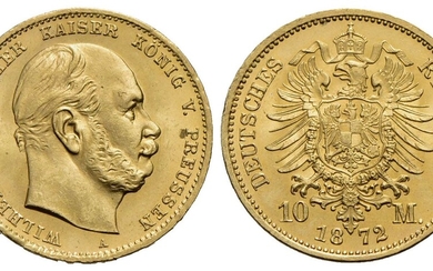 GERMANIA - PRUSSIA. Guglielmo I 10 Marchi 1872 A. AU...