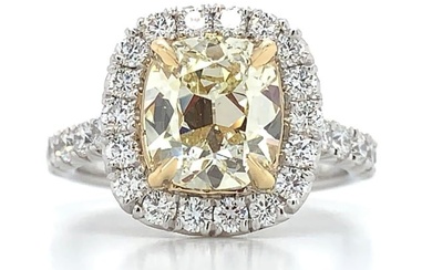 GIA Cert. Henri Daussi Canary Fancy Yellow Cushion 2.85ct T.W. Engagement Ring