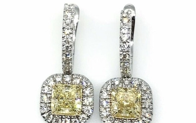 GIA Fancy Yellow and White Diamond Drop Earrings in 18k