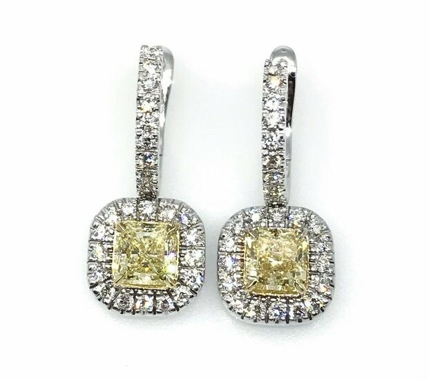 GIA Fancy Yellow and White Diamond Drop Earrings in 18k