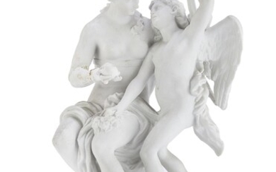 GROUPE EN PORCELAINE BLANCHE, GINORI FIN DU 19E SIÈCLE représentant Vénus et Cupidon posant sur...